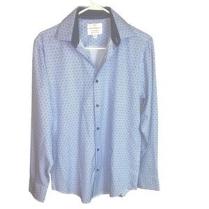 Con.Struct Mens Sz Med Blue White Slim Fit Performance 4-Way Stretch Sport Shirt